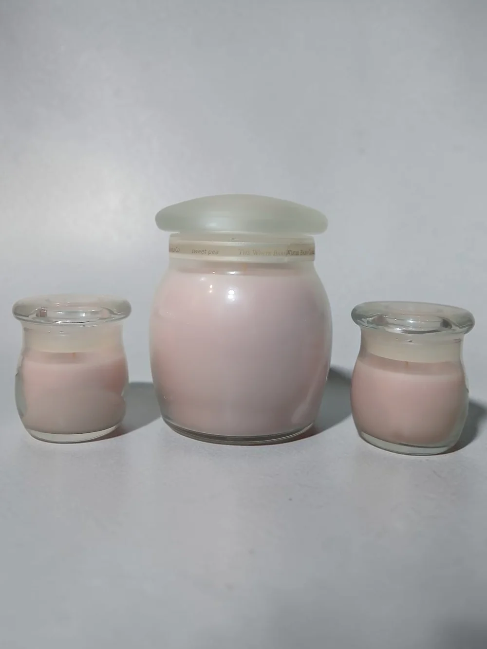 Set of 3 Pink Glass Jar Candles Sweet Pea